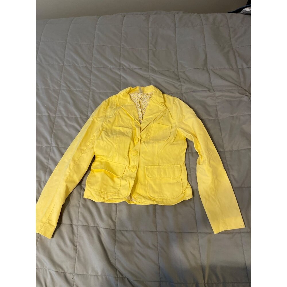 Yellow Old Navy Womens Blazer Jacket XS Cotton Blend With Pocket Details